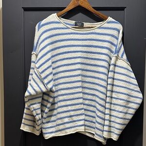 Vici Striped Knit Oversized Sweater in Blue and Cream